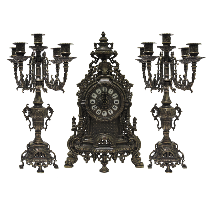 Часы каминные и 2 канделябра Барокко на 5 свечей, под бронзу AL-82-103-C-ANT