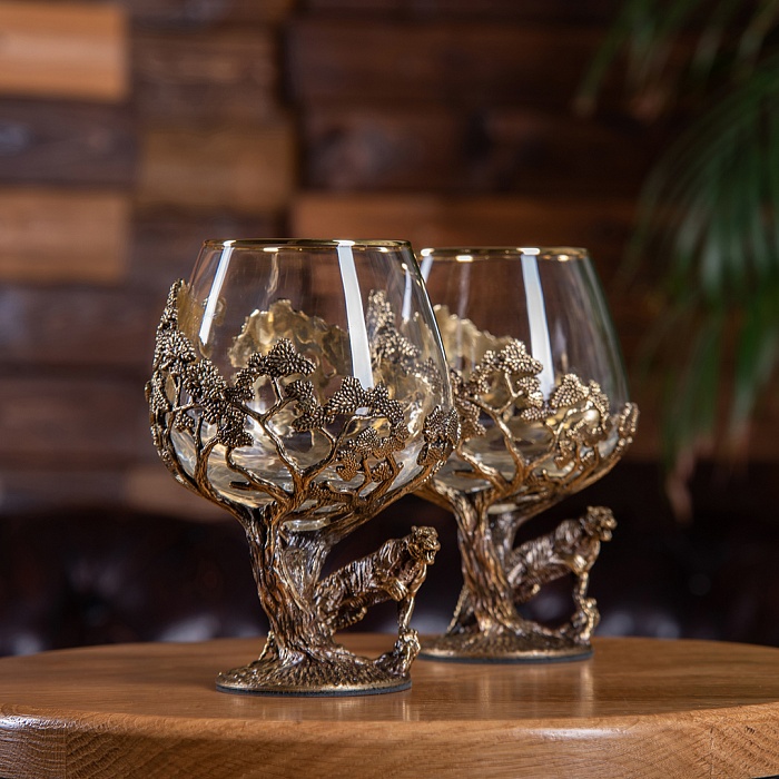 Набор бокалов для коньяка 420 мл Тигр Royal в деревянной шкатулке 10059294 
