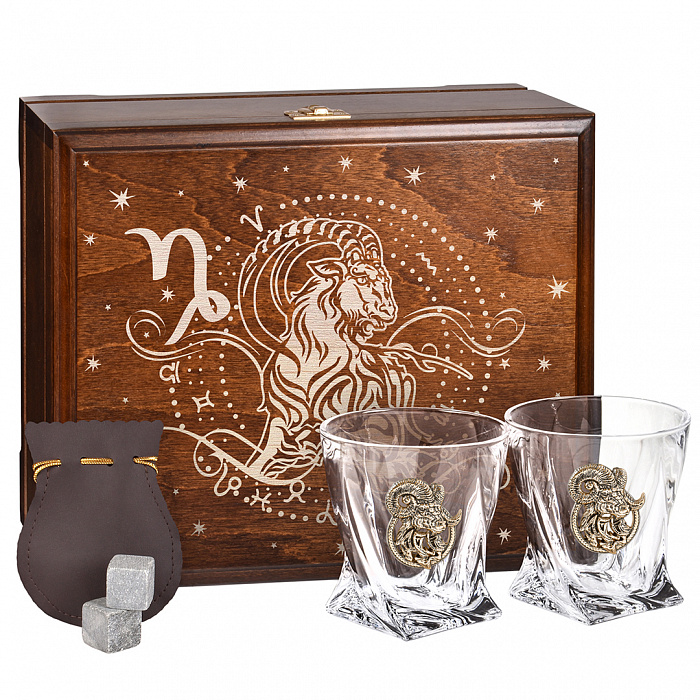 Набор бокалов для виски подарочный "Козерог" в деревянной шкатулке 10059387
