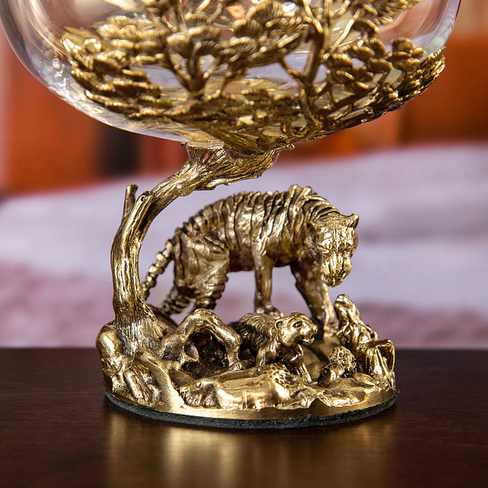 Набор из 6-ти бокалов для коньяка Тигр с тигрятами в деревянной шкатулке 10059363 - 0