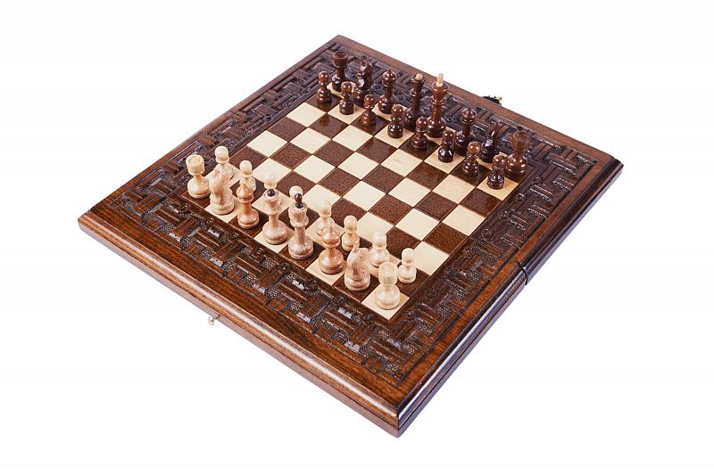 Шахматы+нарды резные "Армянский Орнамент" 30,Haleyan kh137-3