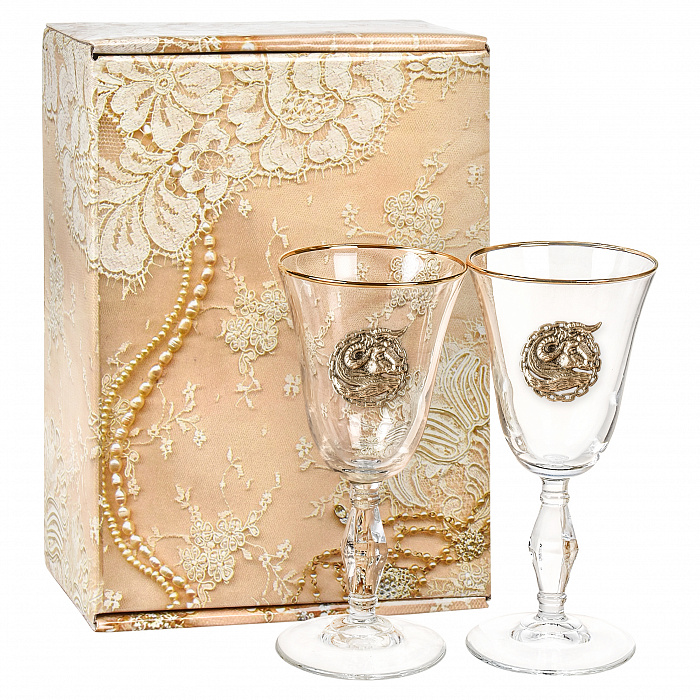 Бокалы для вина/шампанского с накладкой "Телец" в подарочной золотой коробке 10059485