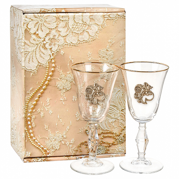Набор бокалов для вина/шампанского с накладкой "Овен" в подарочной золотой коробке 10059476