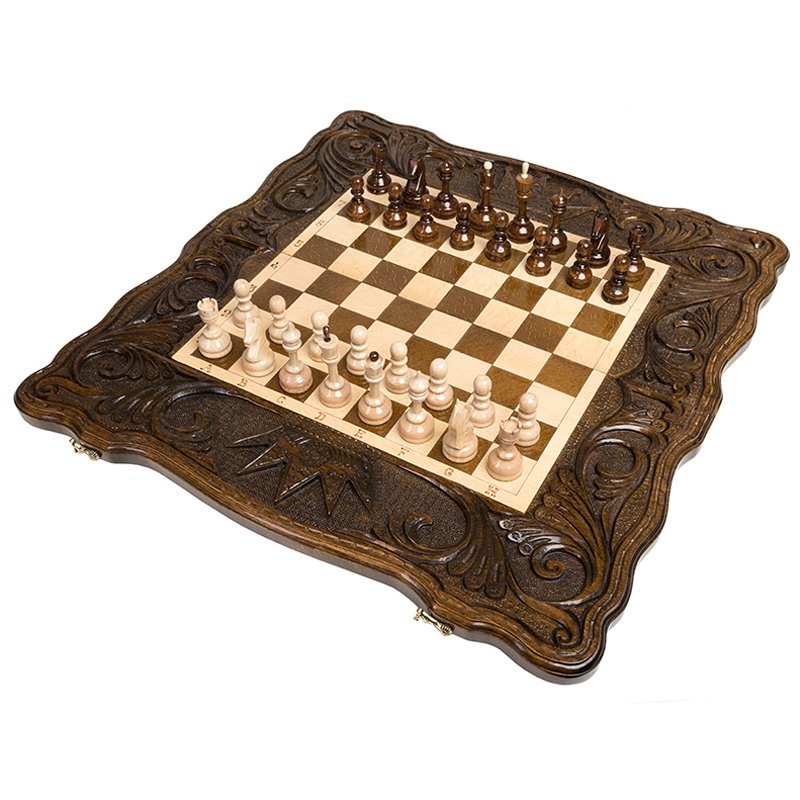 Шахматы + нарды резные "Корона" 60, Haleyan kh120